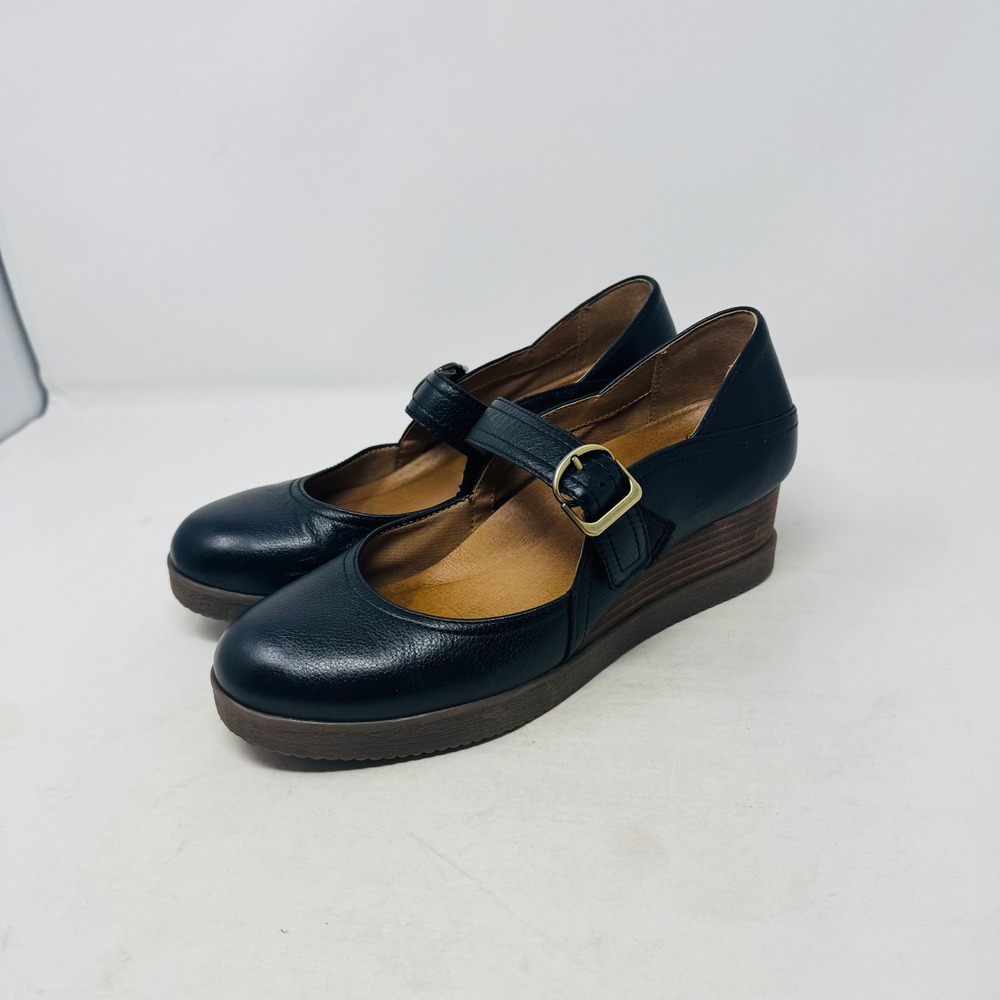 Dansko Mary Jane Wedge Black Leather‎ Buckle Strap Comfort Shoes Size 40